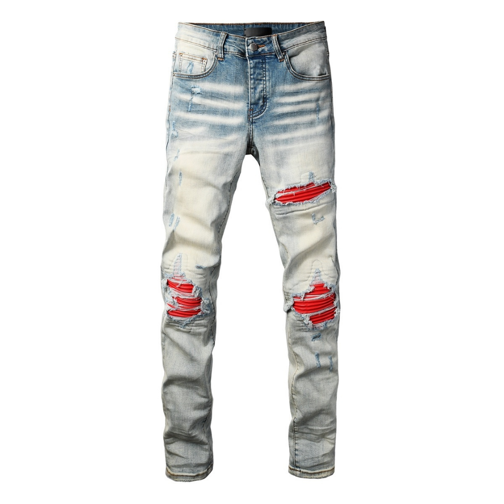 Amr Red Patch Ripped Jeans