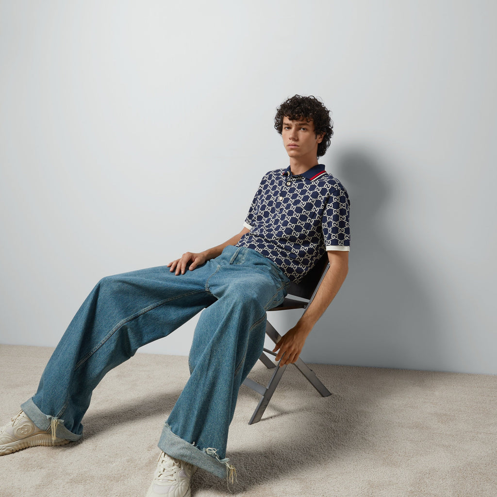 Cotton jersey polo shirt with jacquard