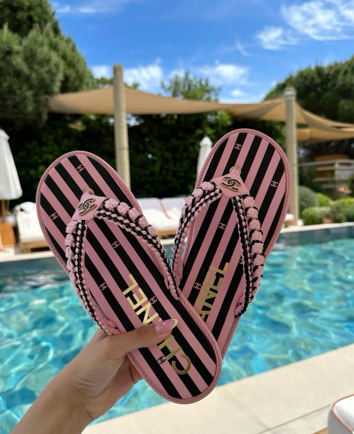 BLACK PINK STRIPES SANDALS